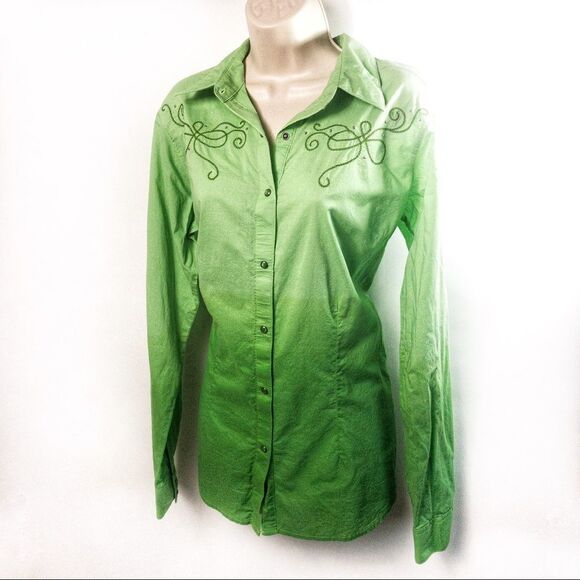 Green Ombré Western Snap Front Shirt Sz L - Picture 13 of 13